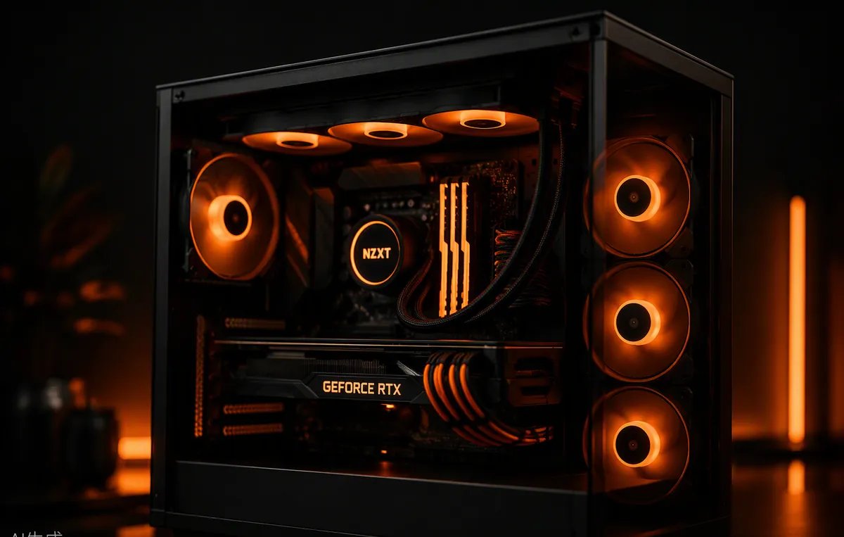 Gaming-PC mit orangener Beleuchtung